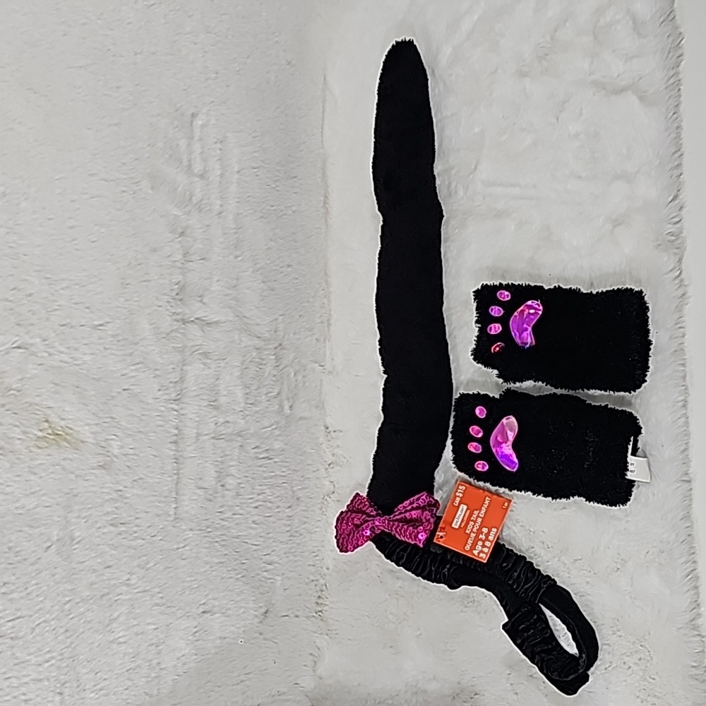Black Cat Tail and Kitten Mittens Age 3-8